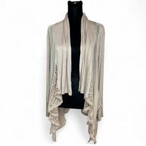FENN WRIGHT MANSON Cream Boho Cardigan M Open Front Long Sleeves W/Lace Accents.